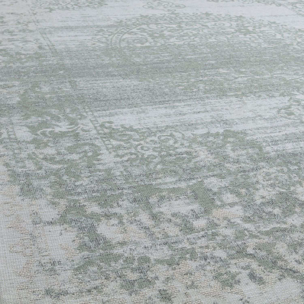  Machine Washable Flatweave Rug Medallion in Green 