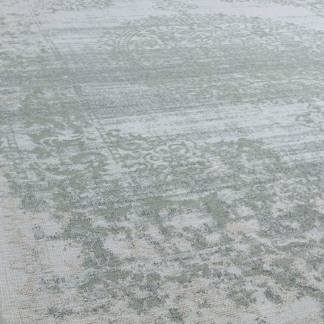  Machine Washable Flatweave Rug Medallion in Green 