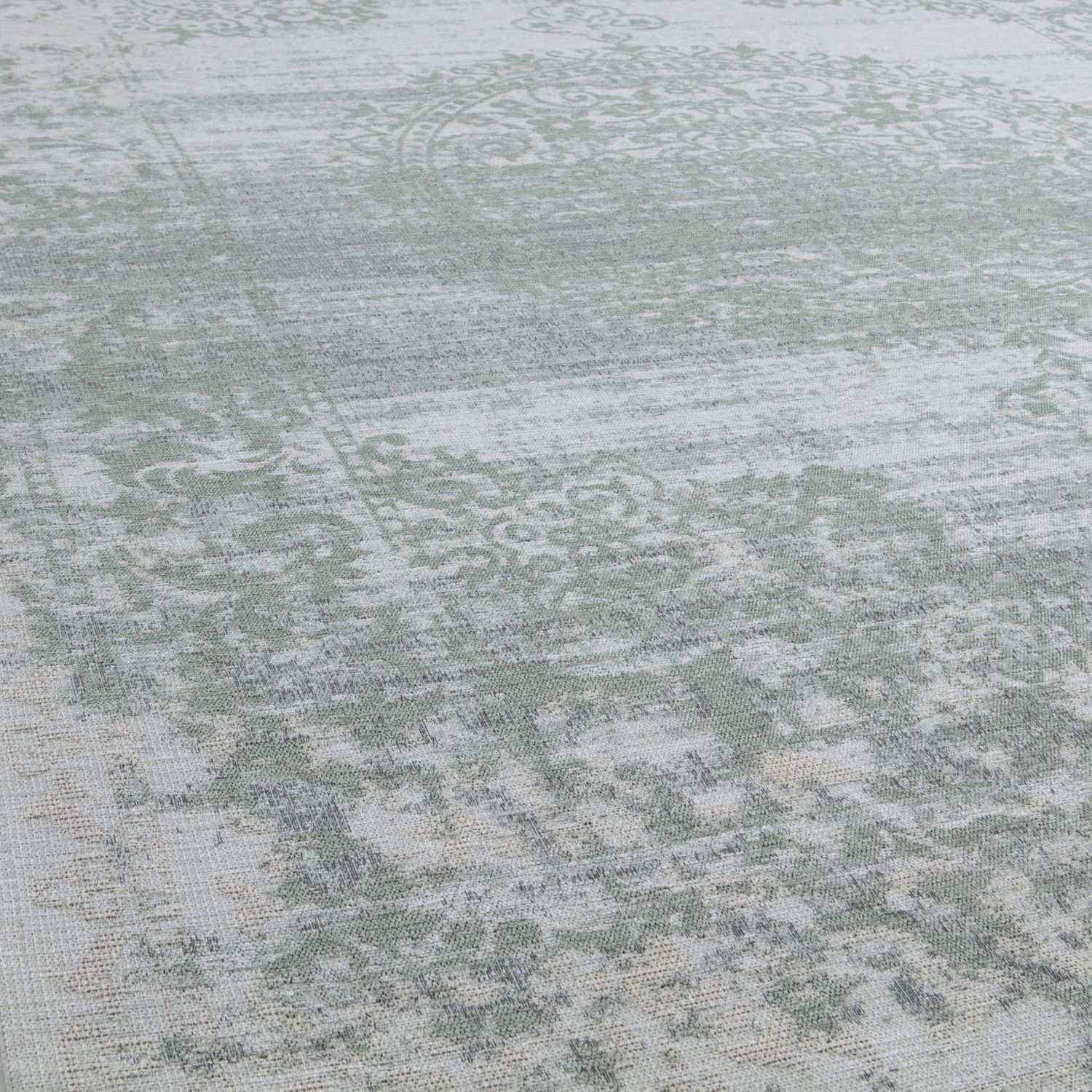  Machine Washable Flatweave Rug Medallion in Green 