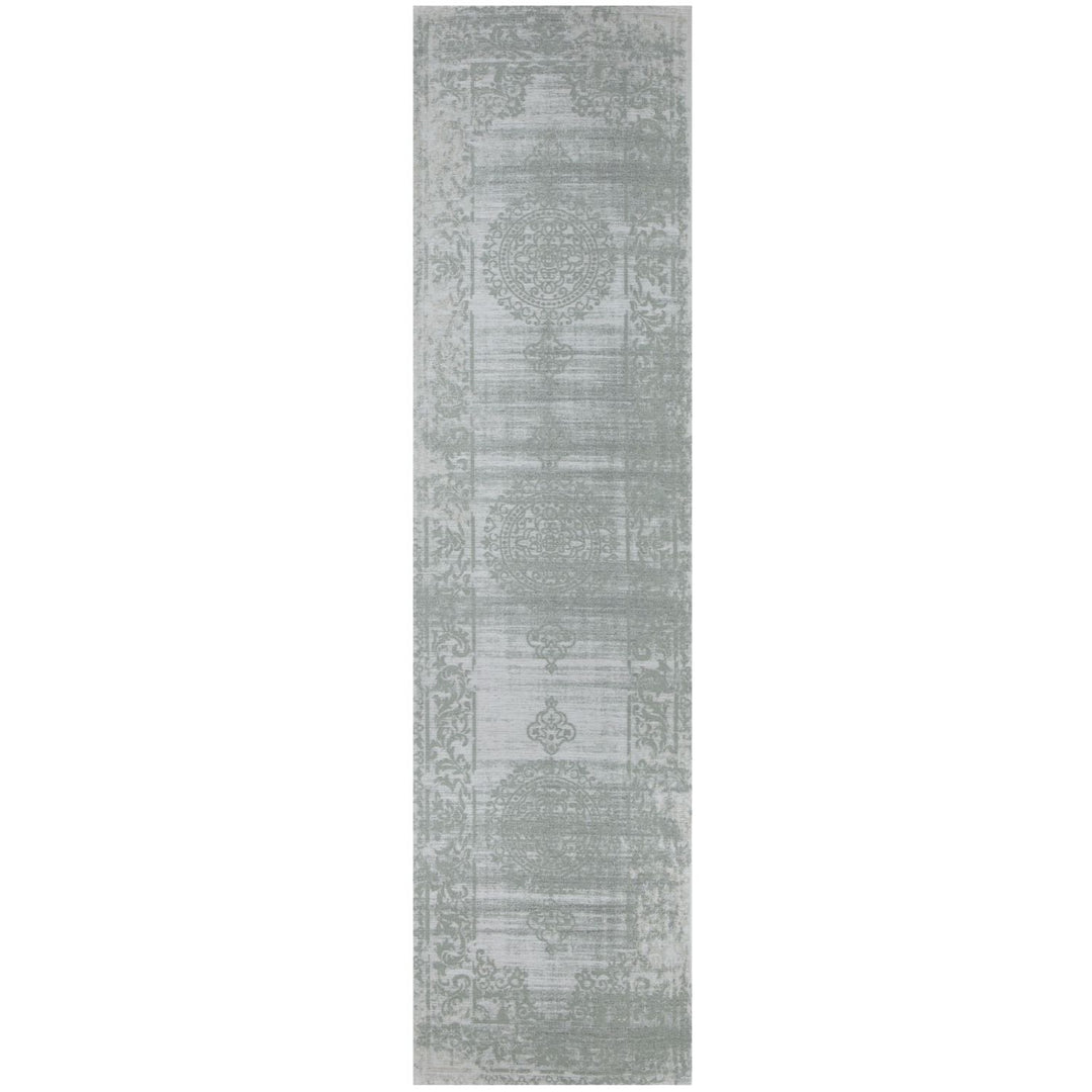 Machine Washable Flatweave Rug Medallion in Green 