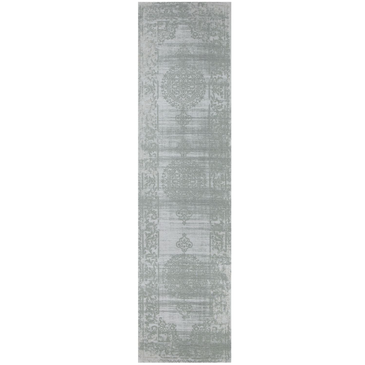 Machine Washable Flatweave Rug Medallion in Green 