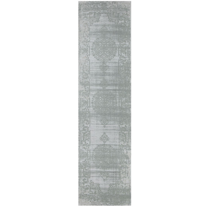 Machine Washable Flatweave Rug Medallion in Green 