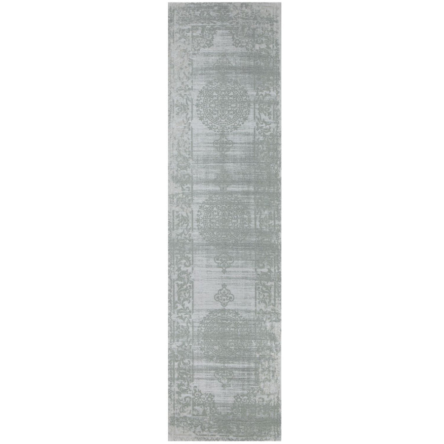 Machine Washable Flatweave Rug Medallion in Green 