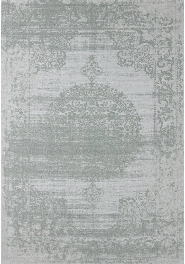  Machine Washable Flatweave Rug Medallion in Green 