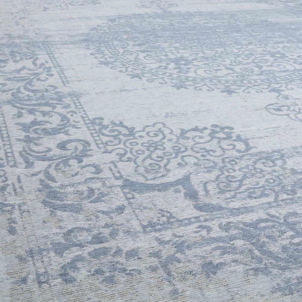 Machine Washable Flatweave Rug Medallion in Blue
