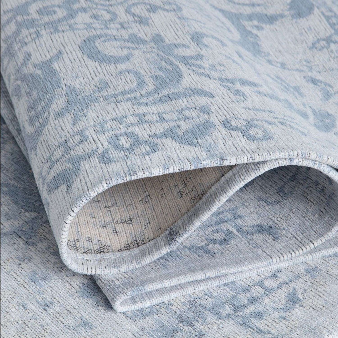 Machine Washable Flatweave Rug Medallion in Blue