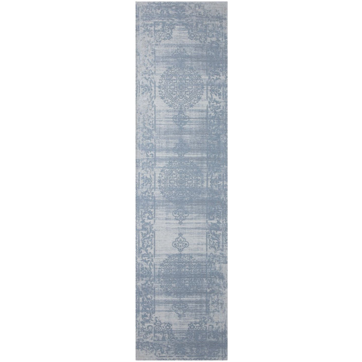 Machine Washable Flatweave Rug Medallion in Blue