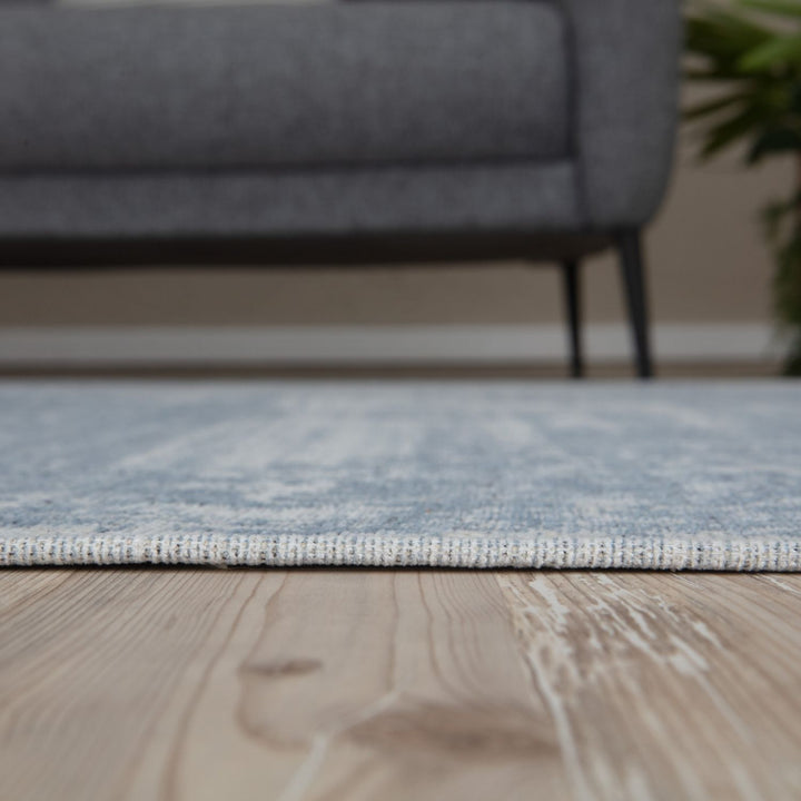 Machine Washable Flatweave Rug Medallion in Blue