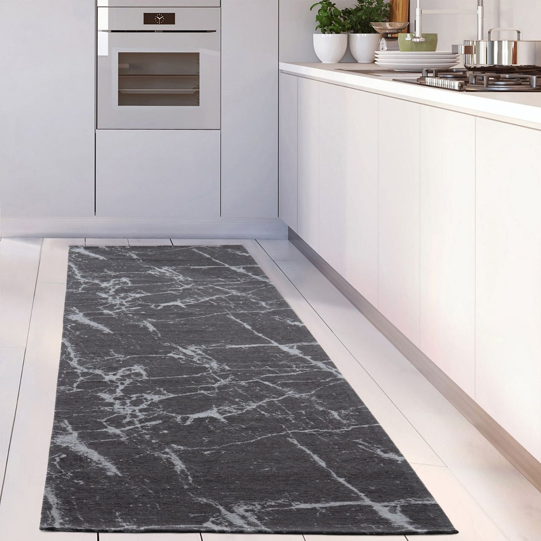 Machine Washable Flatweave Rug Abstract Design in Grey