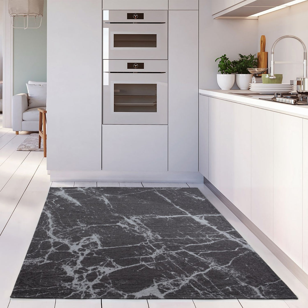 Machine Washable Flatweave Rug Abstract Design in Grey