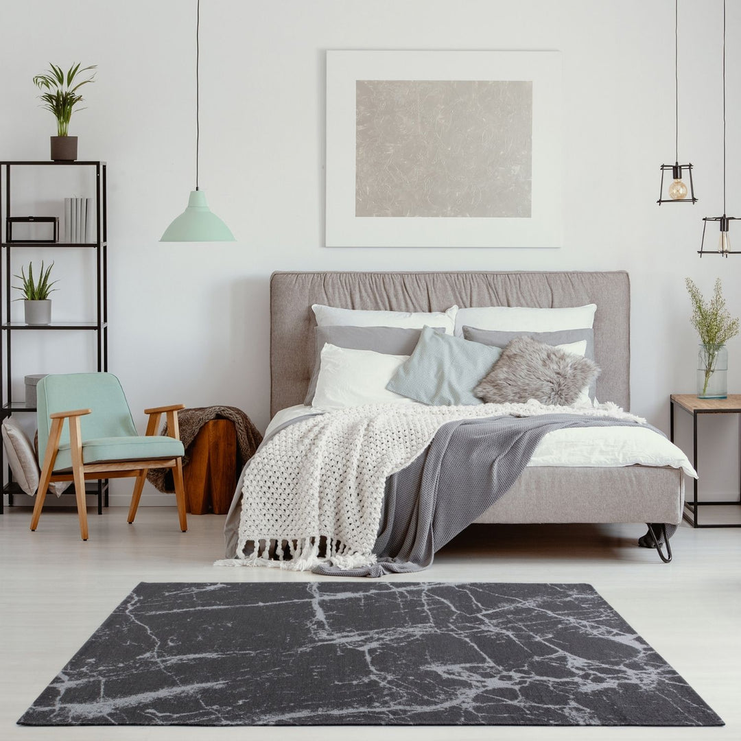 Machine Washable Flatweave Rug Abstract Design in Grey