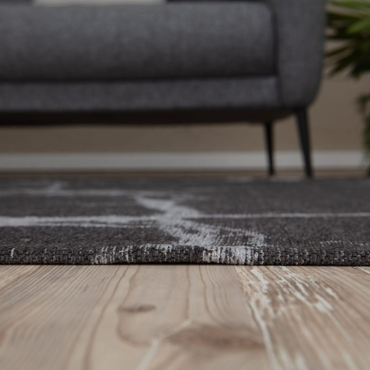 Machine Washable Flatweave Rug Abstract Design in Grey