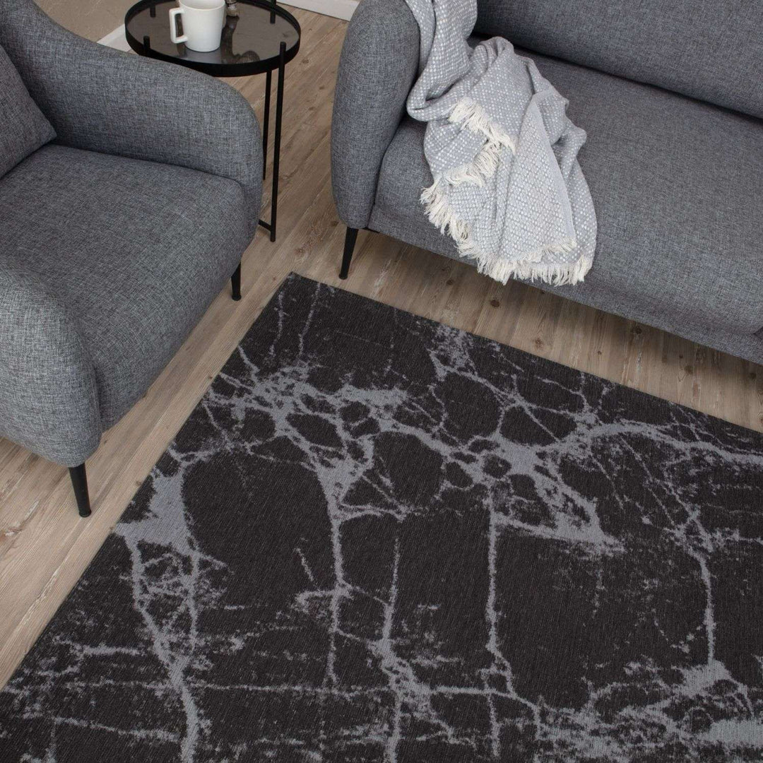 Machine Washable Flatweave Rug Abstract Design in Grey