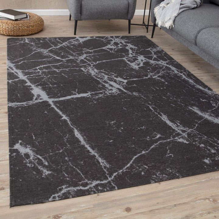 Machine Washable Flatweave Rug Abstract Design in Grey