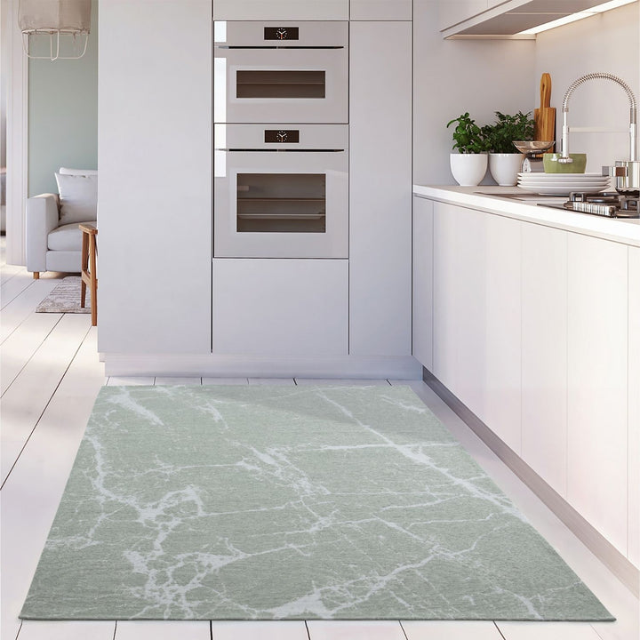 Machine Washable Flatweave Rug Abstract Green