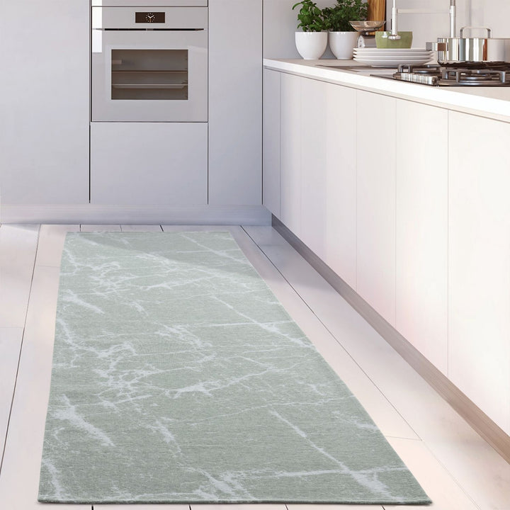 Machine Washable Flatweave Rug Abstract Green