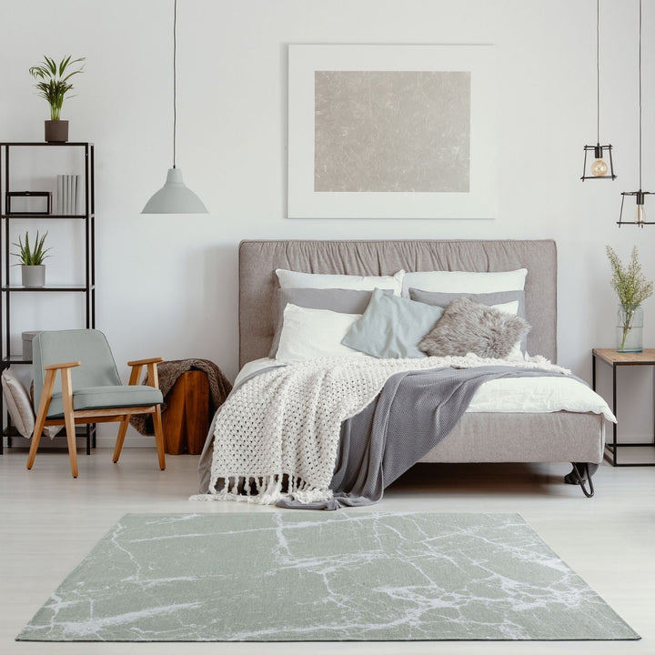 Machine Washable Flatweave Rug Abstract Green