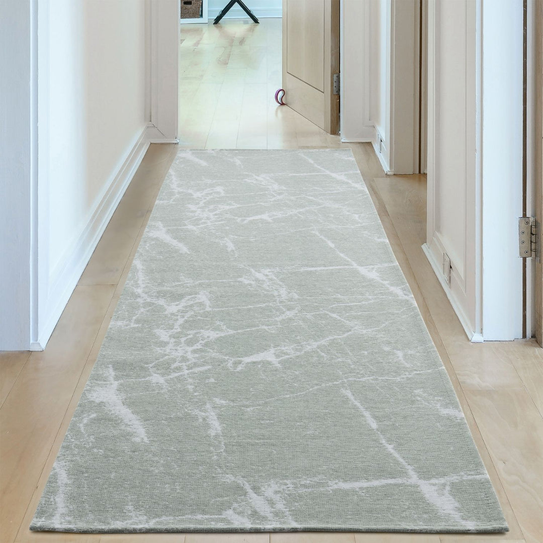 Machine Washable Flatweave Rug Abstract Green