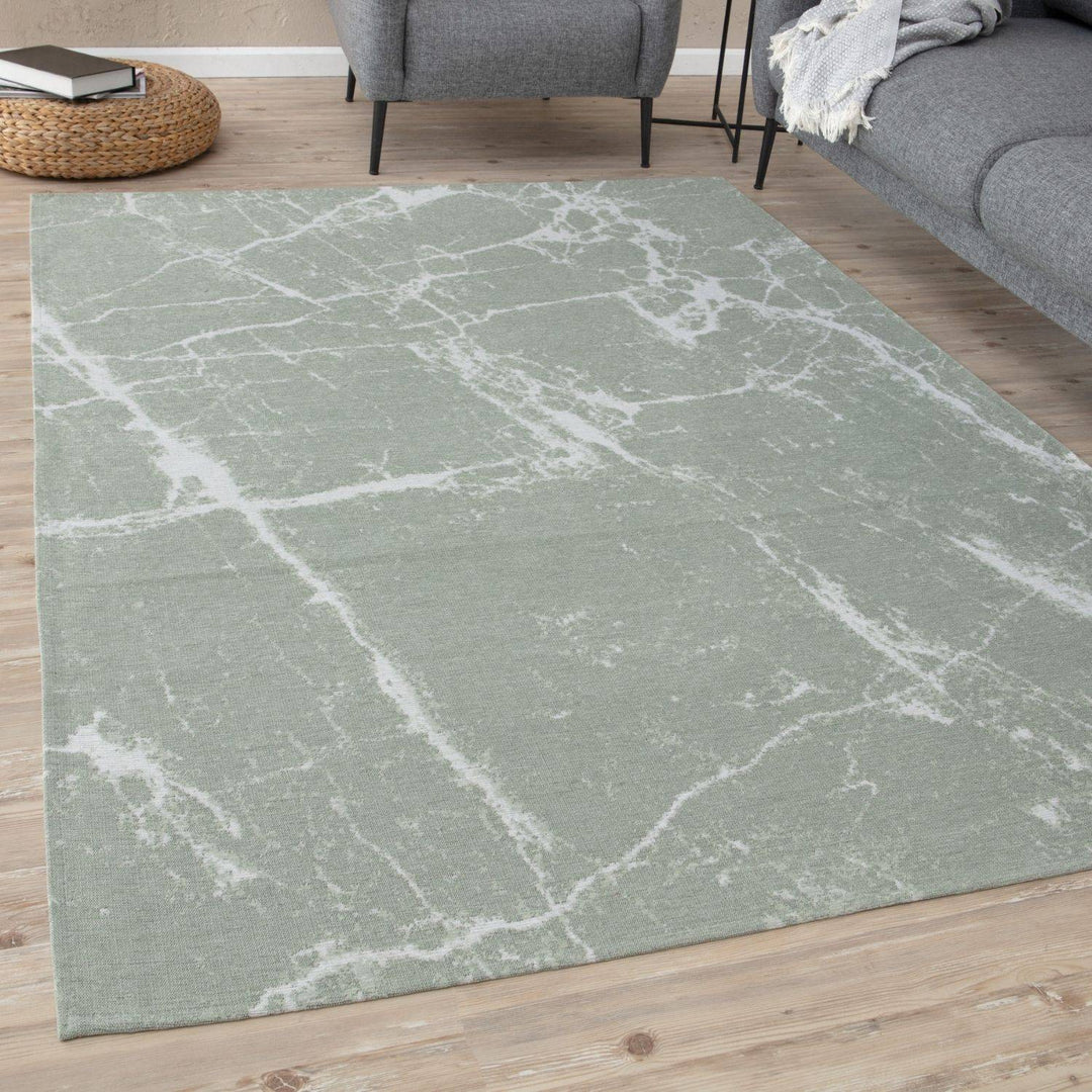 Machine Washable Flatweave Rug Abstract Green