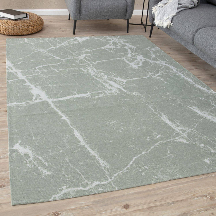 Machine Washable Flatweave Rug Abstract Green