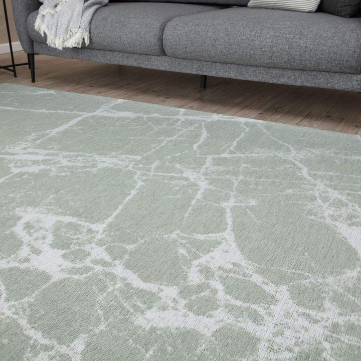 Machine Washable Flatweave Rug Abstract Green