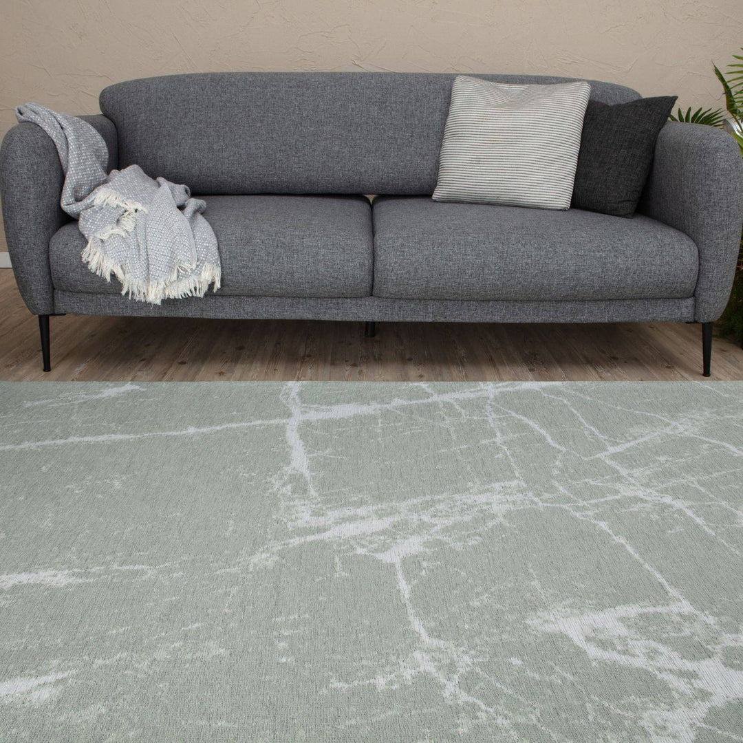 Machine Washable Flatweave Rug Abstract Green