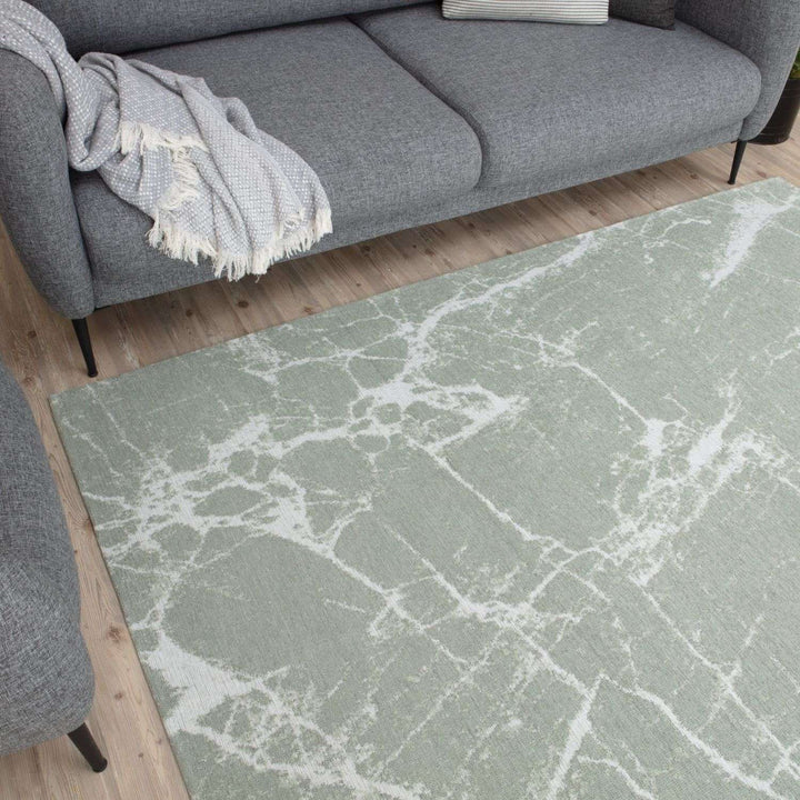 Machine Washable Flatweave Rug Abstract Green
