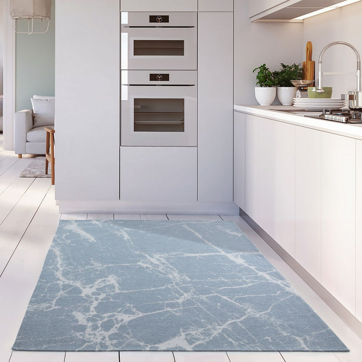 Machine Washable Flatweave Rug Abstract Blue
