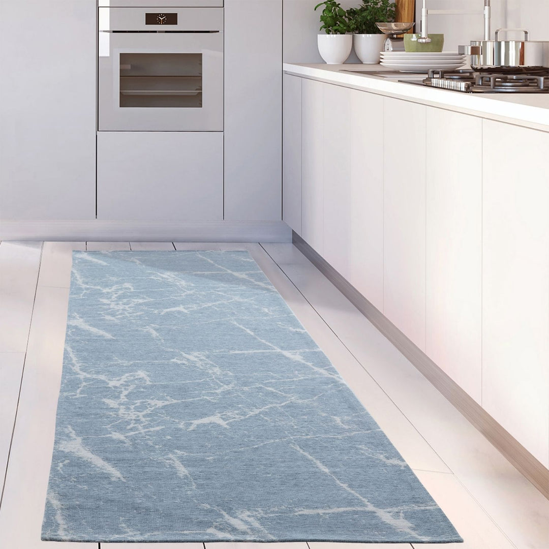 Machine Washable Flatweave Rug Abstract Blue