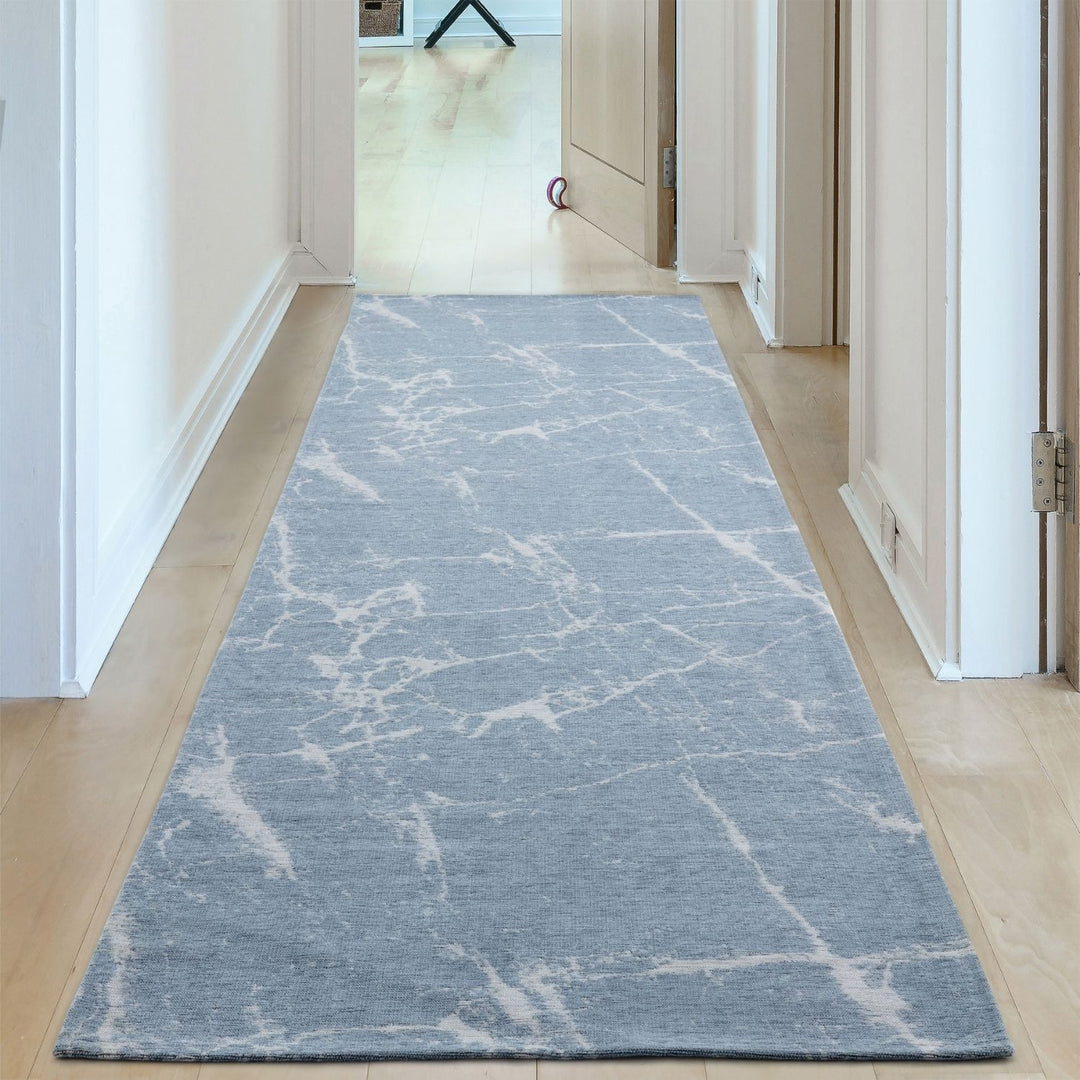 Machine Washable Flatweave Rug Abstract Blue