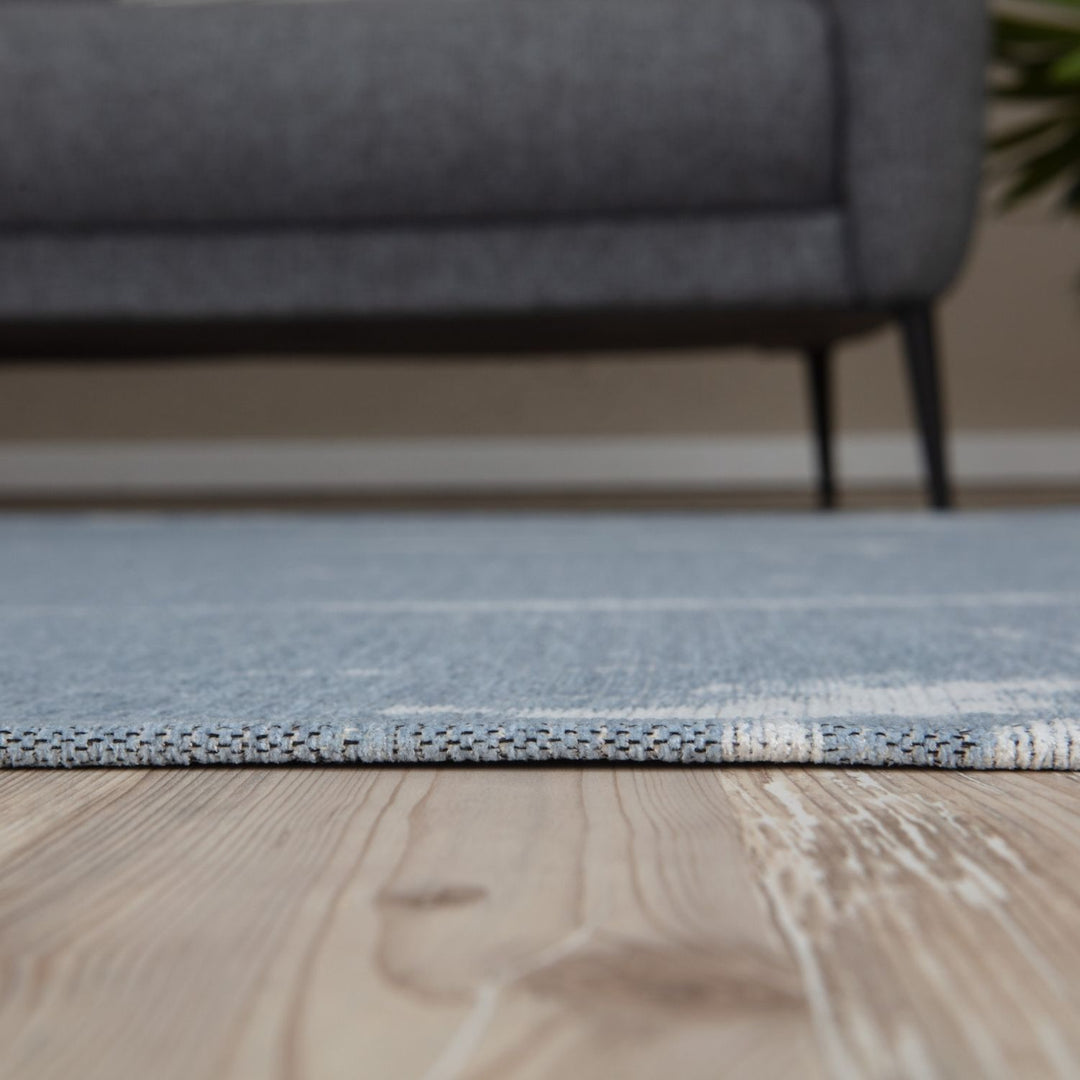 Machine Washable Flatweave Rug Abstract Blue