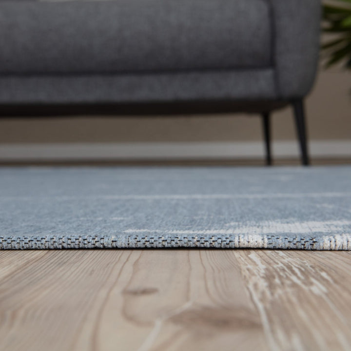 Machine Washable Flatweave Rug Abstract Blue
