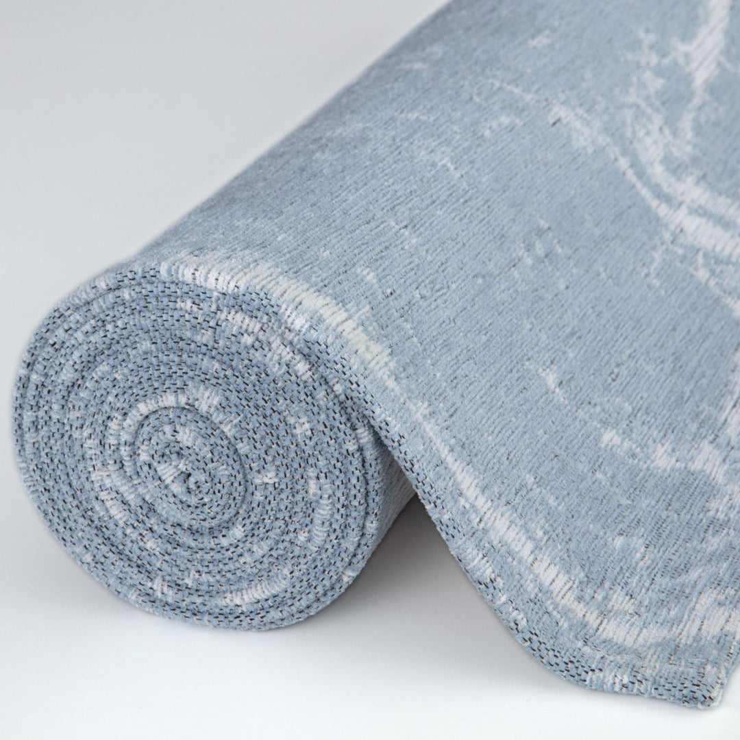 Machine Washable Flatweave Rug Abstract Blue