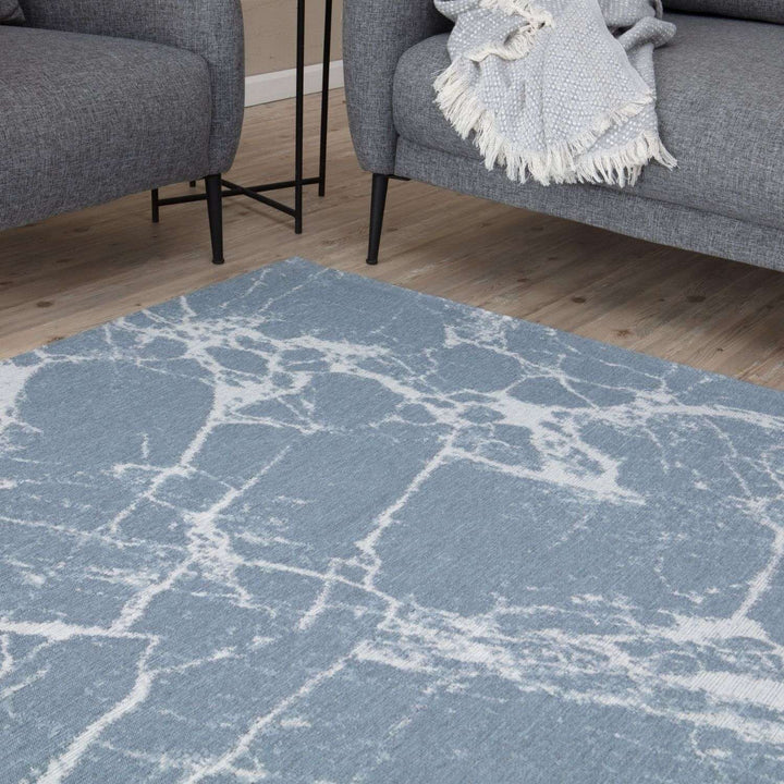 Machine Washable Flatweave Rug Abstract Blue