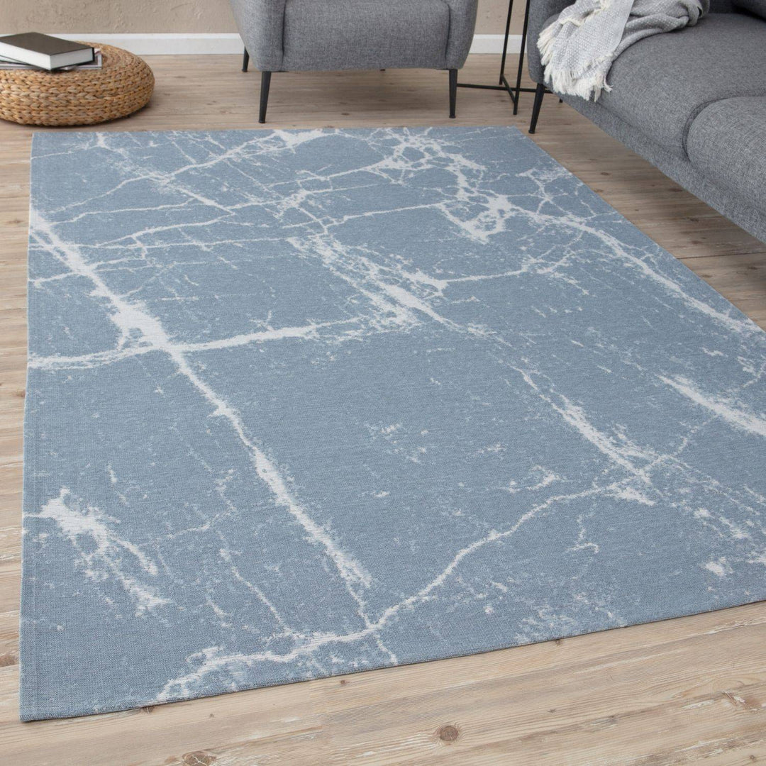 Machine Washable Flatweave Rug Abstract Blue