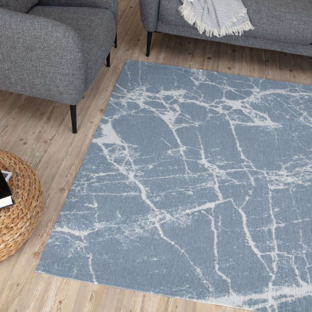 Machine Washable Flatweave Rug Abstract Blue