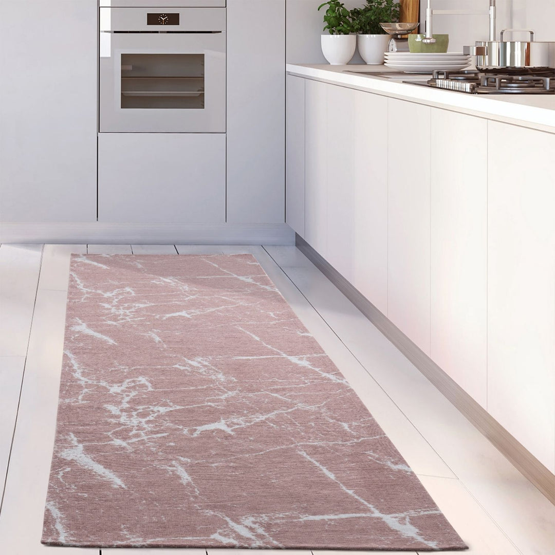 Machine Washable Flatweave Rug Abstract Pink