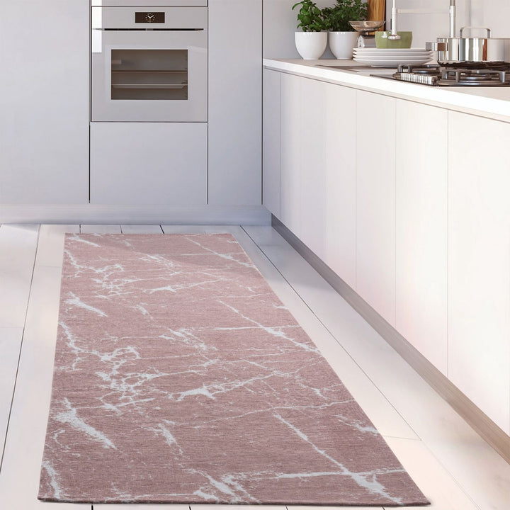 Machine Washable Flatweave Rug Abstract Pink