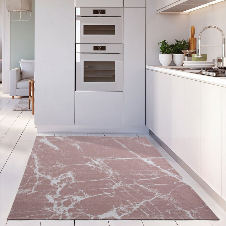 Machine Washable Flatweave Rug Abstract Pink