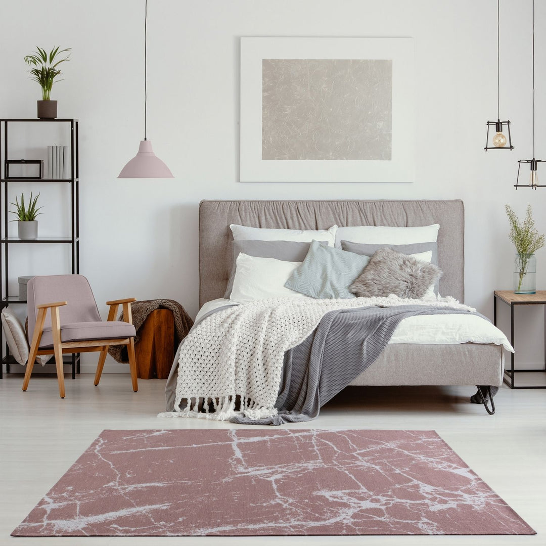 Machine Washable Flatweave Rug Abstract Pink