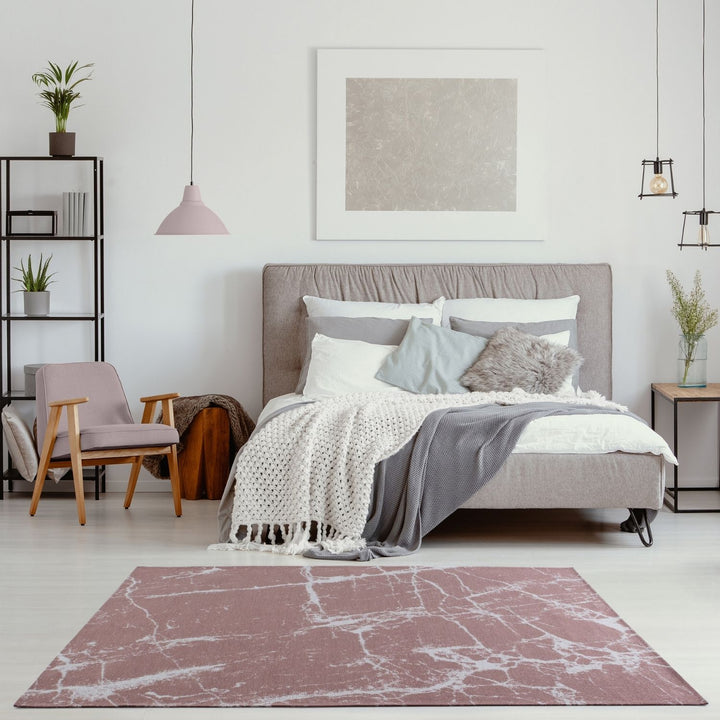 Machine Washable Flatweave Rug Abstract Pink