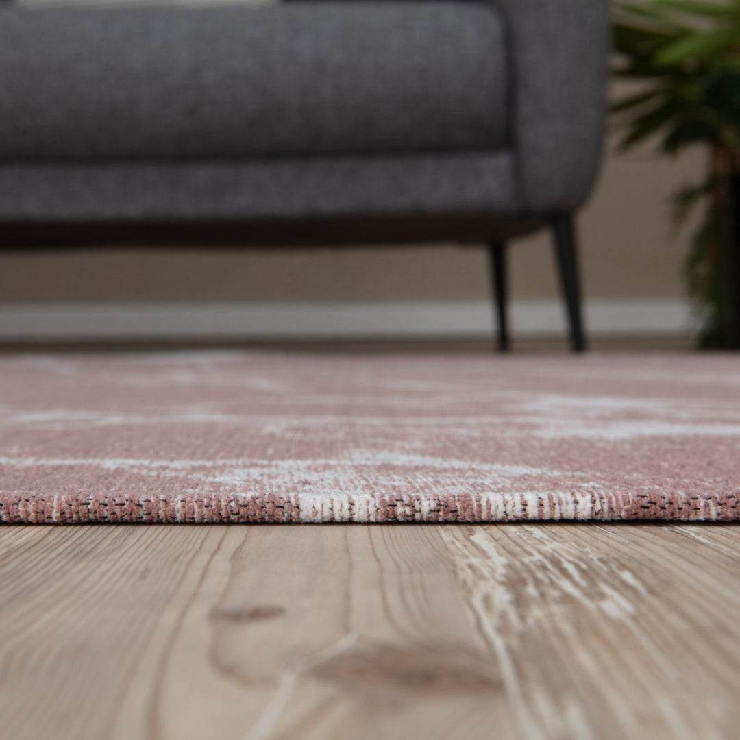 Machine Washable Flatweave Rug Abstract Pink