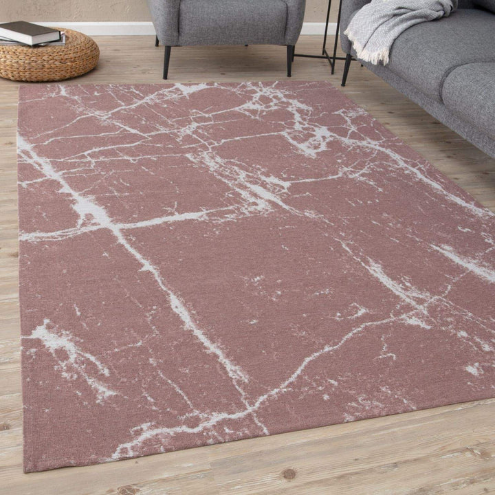 Machine Washable Flatweave Rug Abstract Pink