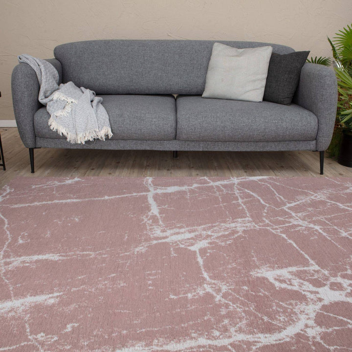 Machine Washable Flatweave Rug Abstract Pink
