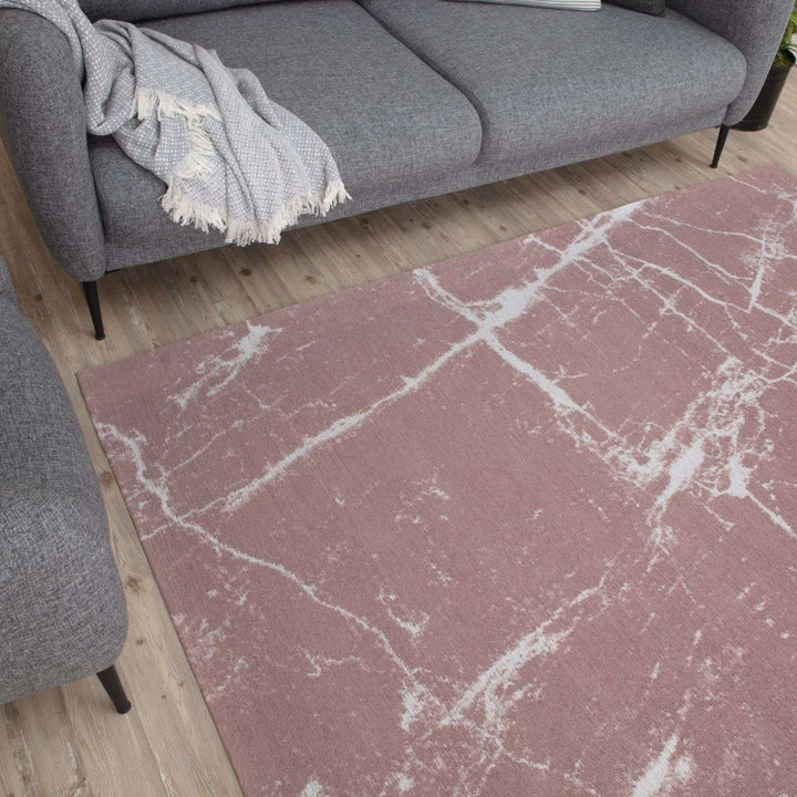 Machine Washable Flatweave Rug Abstract Pink