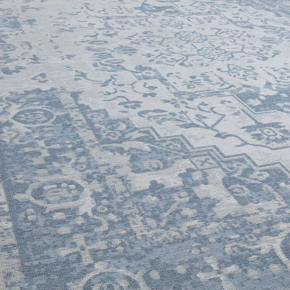 Machine Washable Flatweave Rug Oriental in Blue