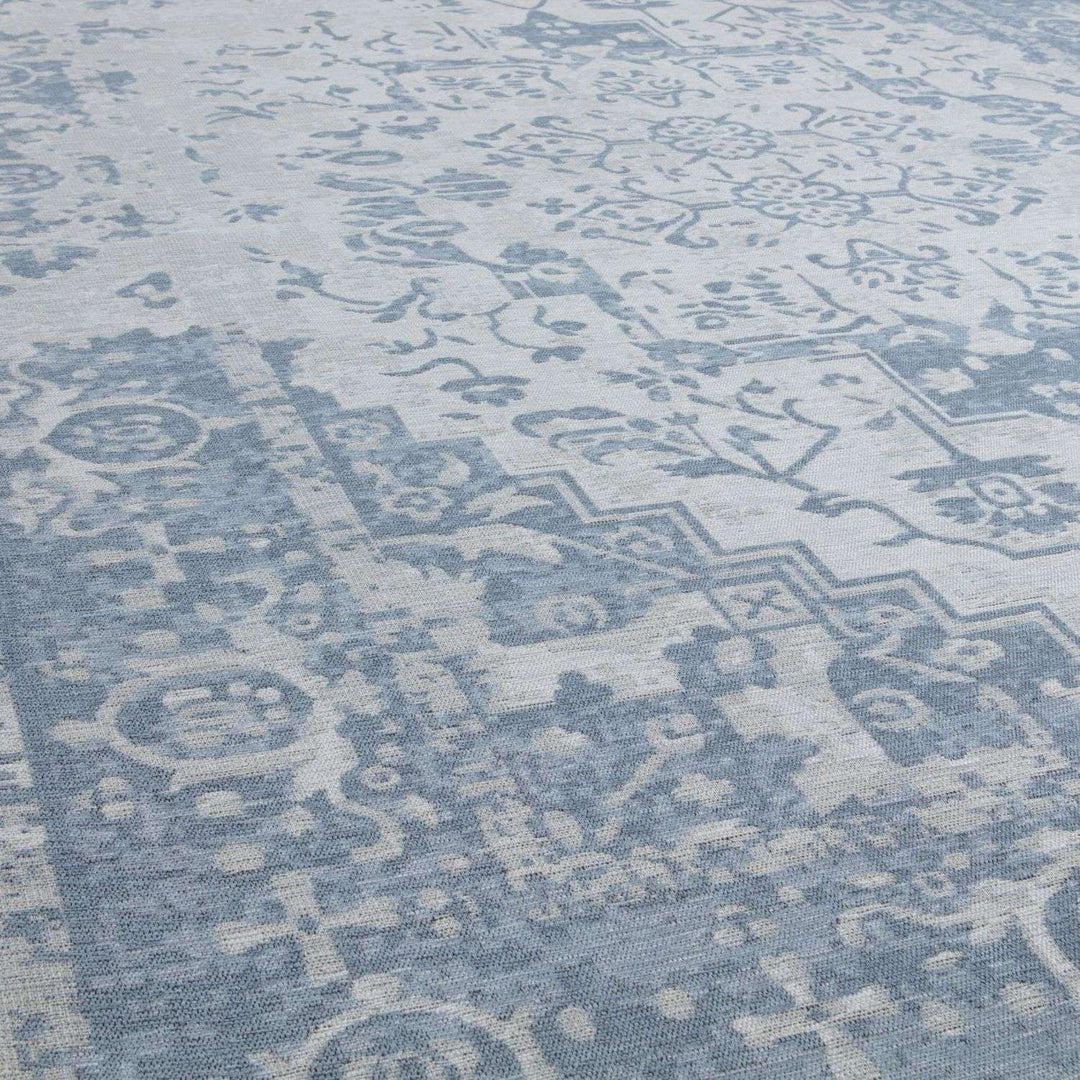 Machine Washable Flatweave Rug Oriental in Blue