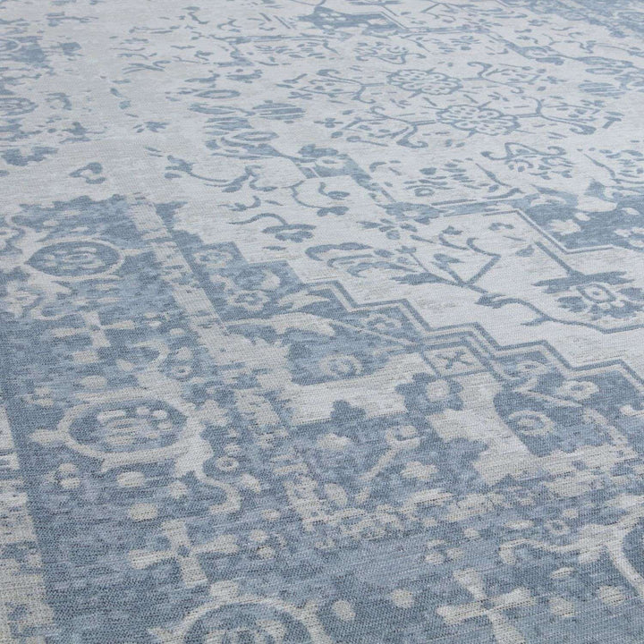 Machine Washable Flatweave Rug Oriental in Blue