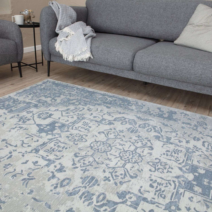 Machine Washable Flatweave Rug Oriental in Blue