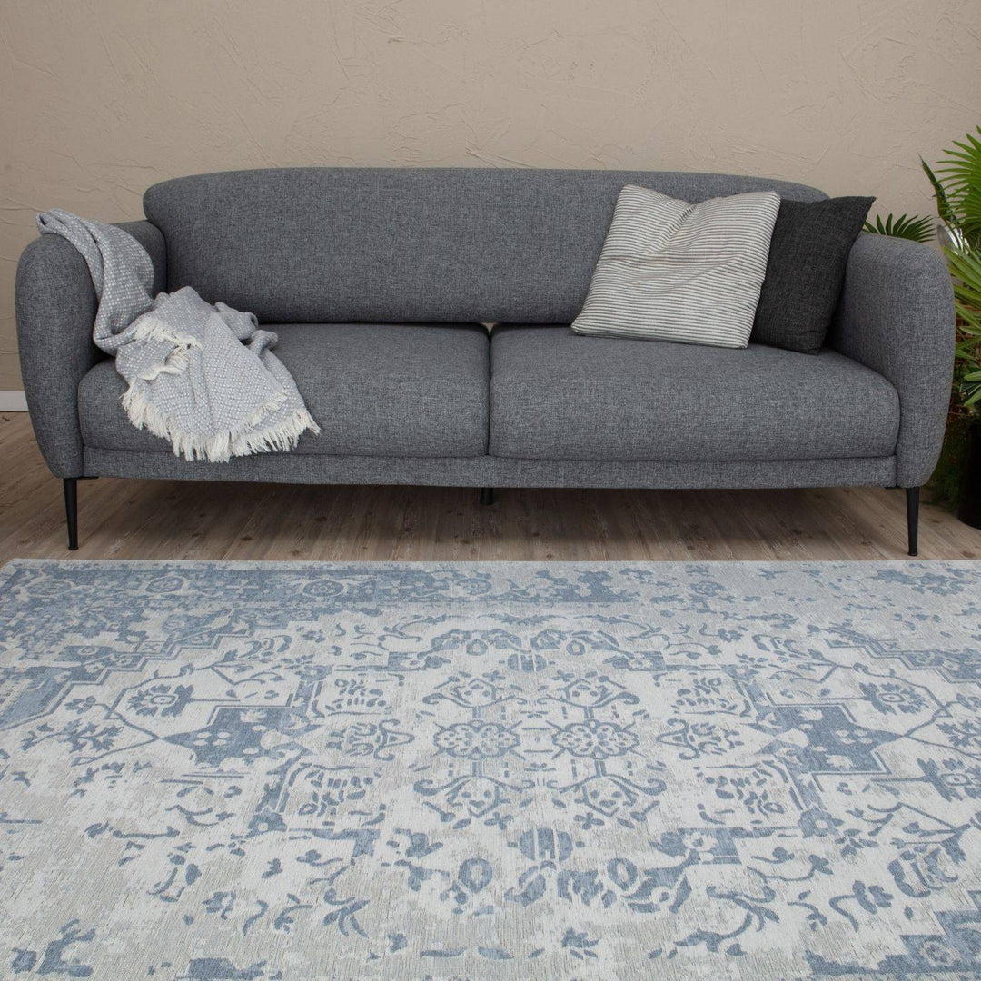 Machine Washable Flatweave Rug Oriental in Blue